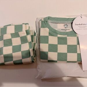 4T Bamboo Dreamland Baby Green and White Checkered Kids Pajama Set
